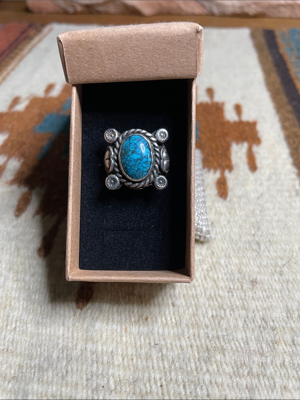 Vintage Navajo Style Old Pawn SS Spiderweb Turquoise Ring 9.3 Grams size 6.5.